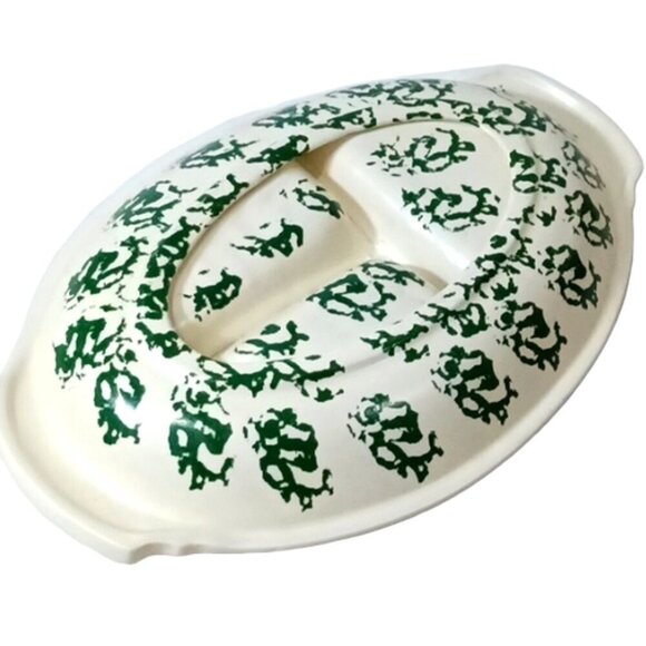 Green & White Country Kitchen 17" Divided Serving Dish, Unbranded, Spongeware?? - Picture 4 of 5